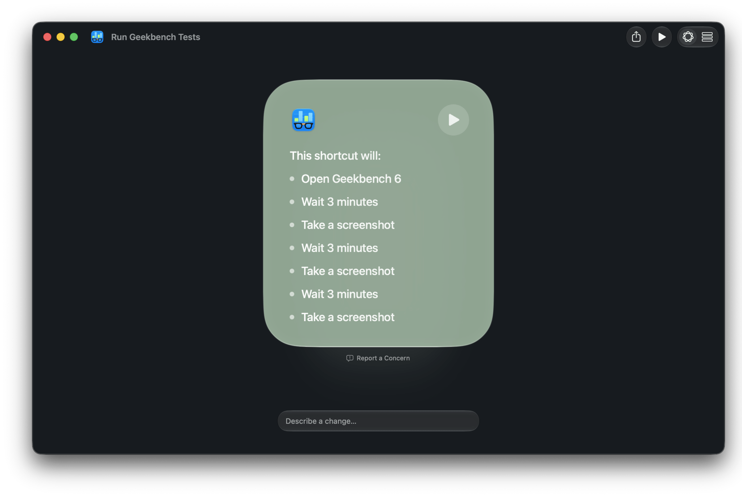 Một phím tắt Shortcuts yêu cầu người dùng tự chạy bài kiểm tra
