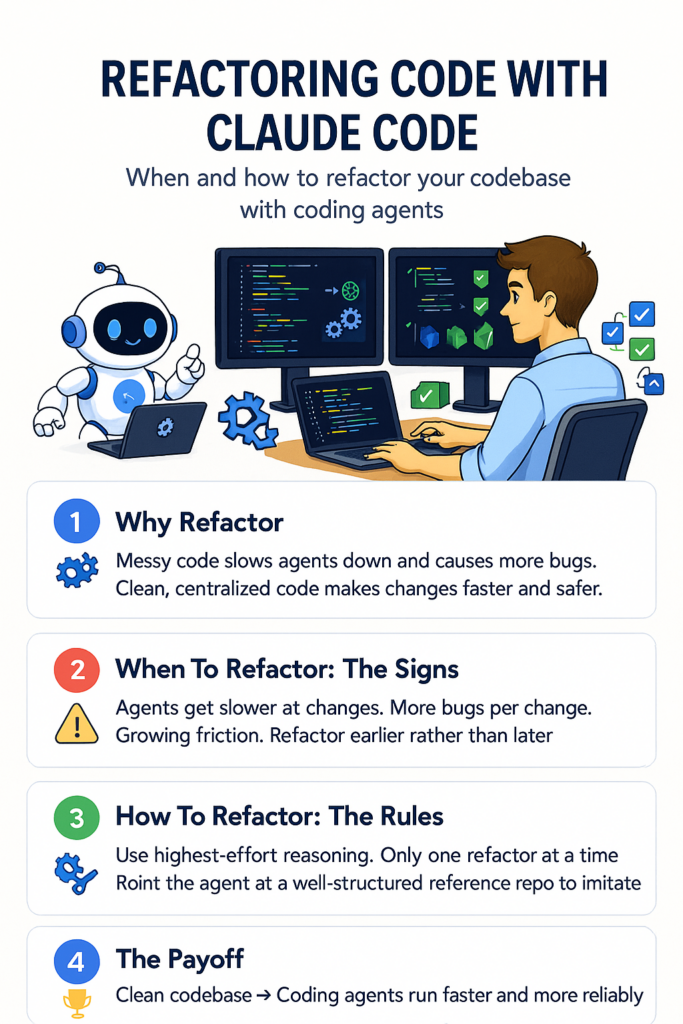 Infographic minh họa quy trình refactor code với Claude Code