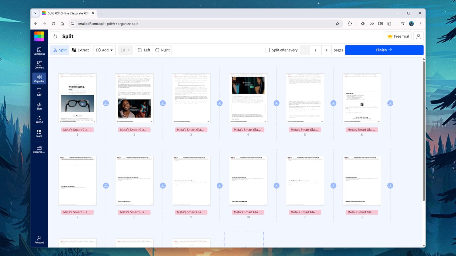 Giao diện tách file PDF trên Smallpdf