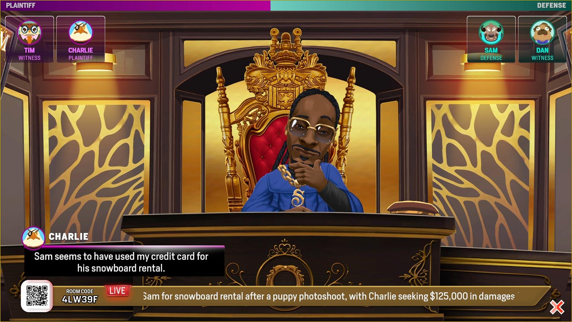 Trò chơi Courtroom Chaos với sự tham gia của AI Snoop Dogg
