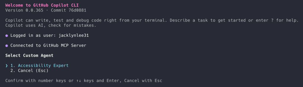 Giao diện GitHub Copilot CLI