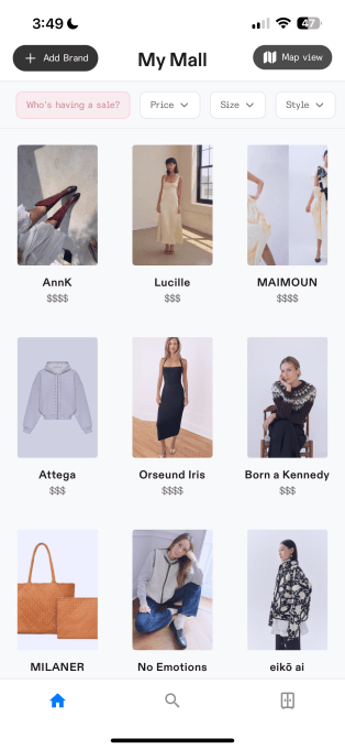 Giao diện danh sách thương hiệu trên The Mall
