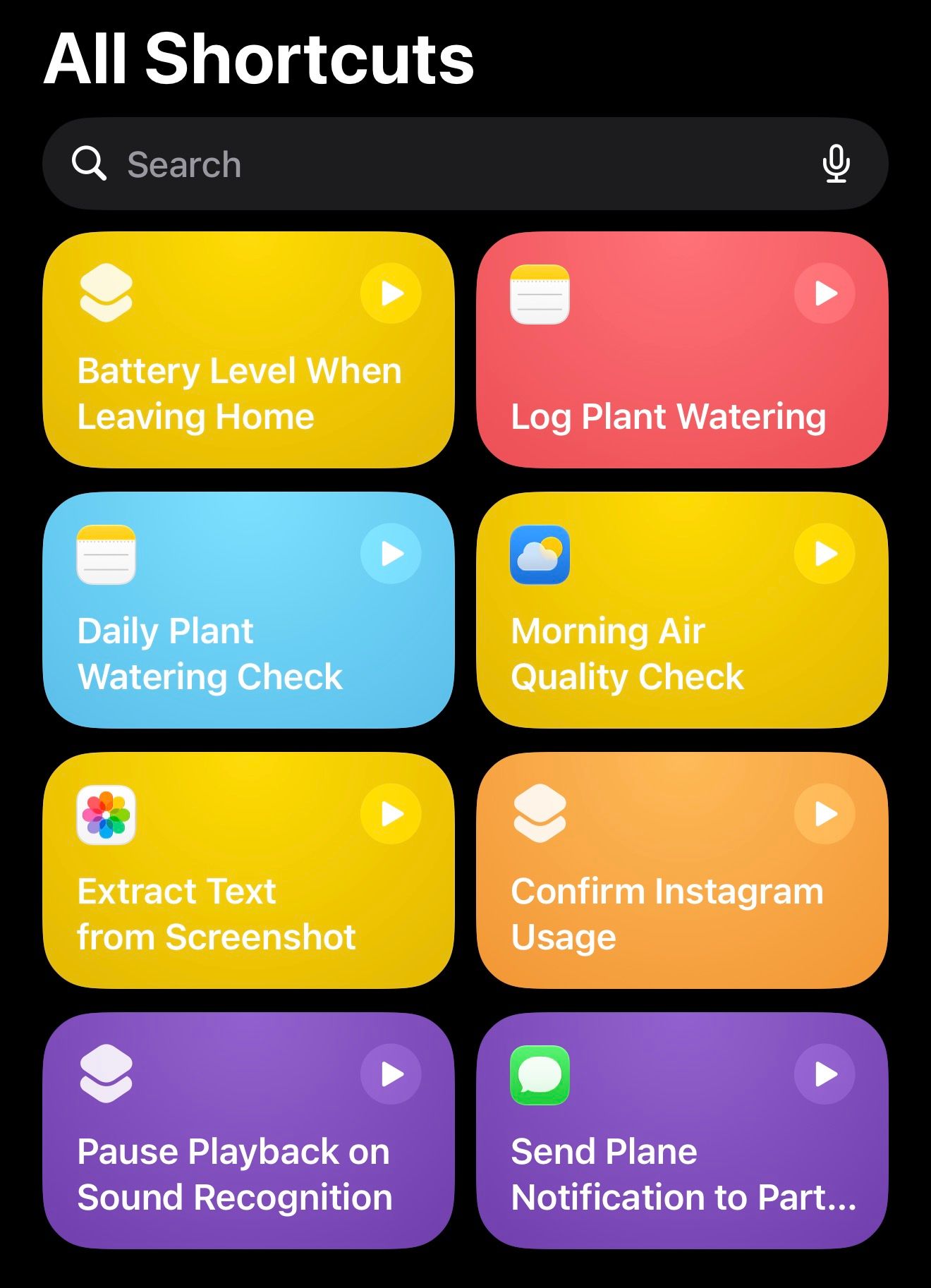 Mô tả các shortcut được tạo trong ứng dụng Shortcuts