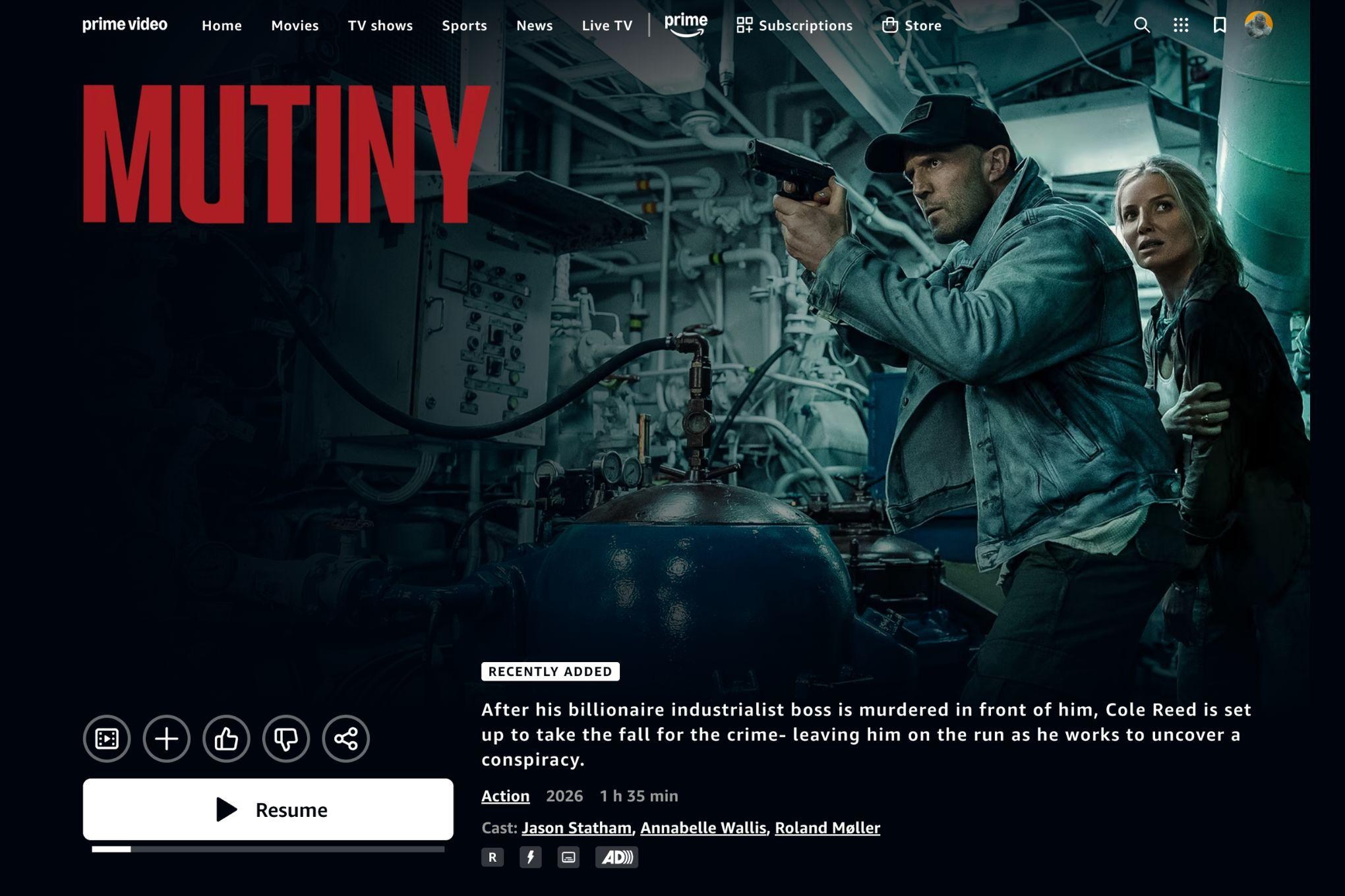 Phim Mutiny của Jason Statham bị rò rỉ trên Prime Video
