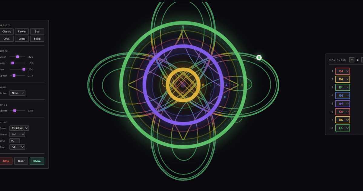 Vẽ tranh âm nhạc đầy mê hoặc ngay trên trình duyệt với Musical Spirograph