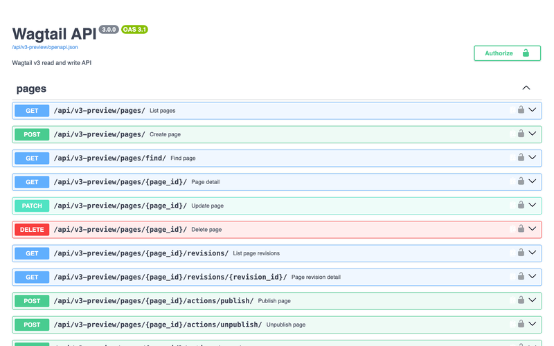 Minh họa API docs của Wagtail