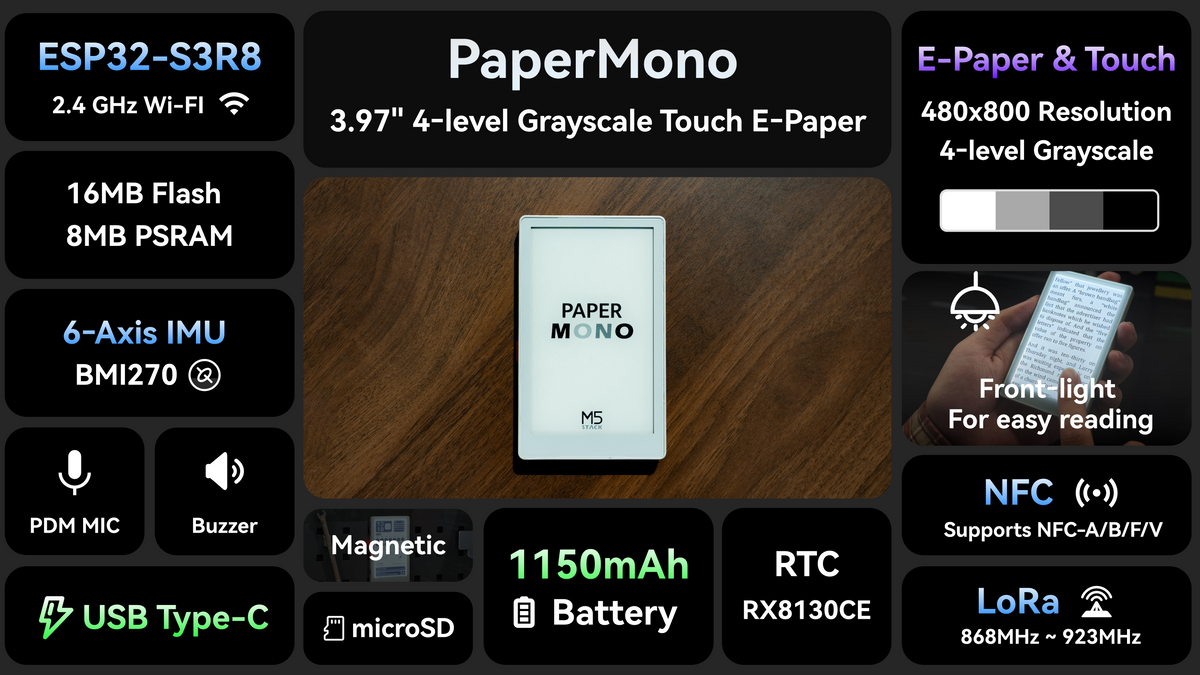 M5Stack ra mắt PaperMono: Terminal phát triển màn hình E-Ink nhỏ gọn cho các dự án IoT