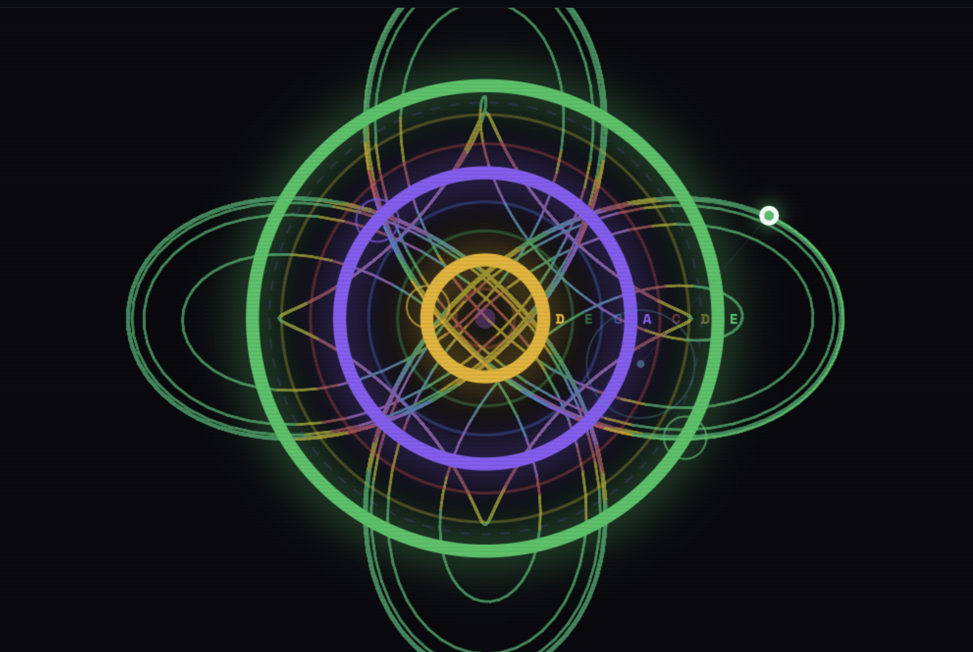 Giao diện trực quan của Musical Spirograph với các đường cong hình học đầy màu sắc