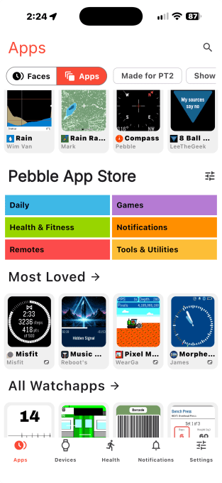 Giao diện cửa hàng ứng dụng Pebble