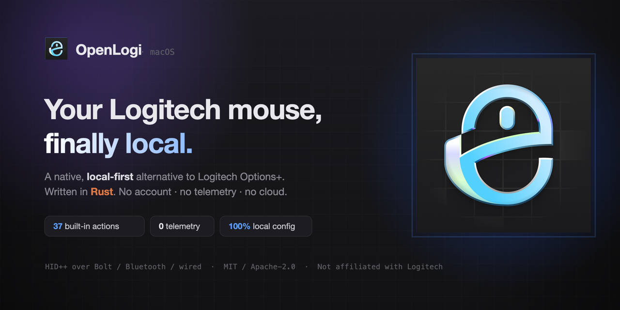 OpenLogi: Thay thế Logitech Options+ bằng ứng dụng mã nguồn mở, không tài khoản, không telemetry