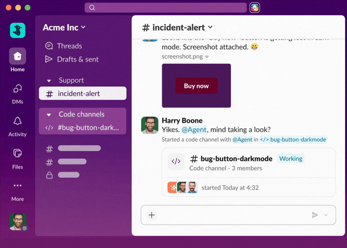 Demo mô phỏng cách kênh Slack Code hoạt động