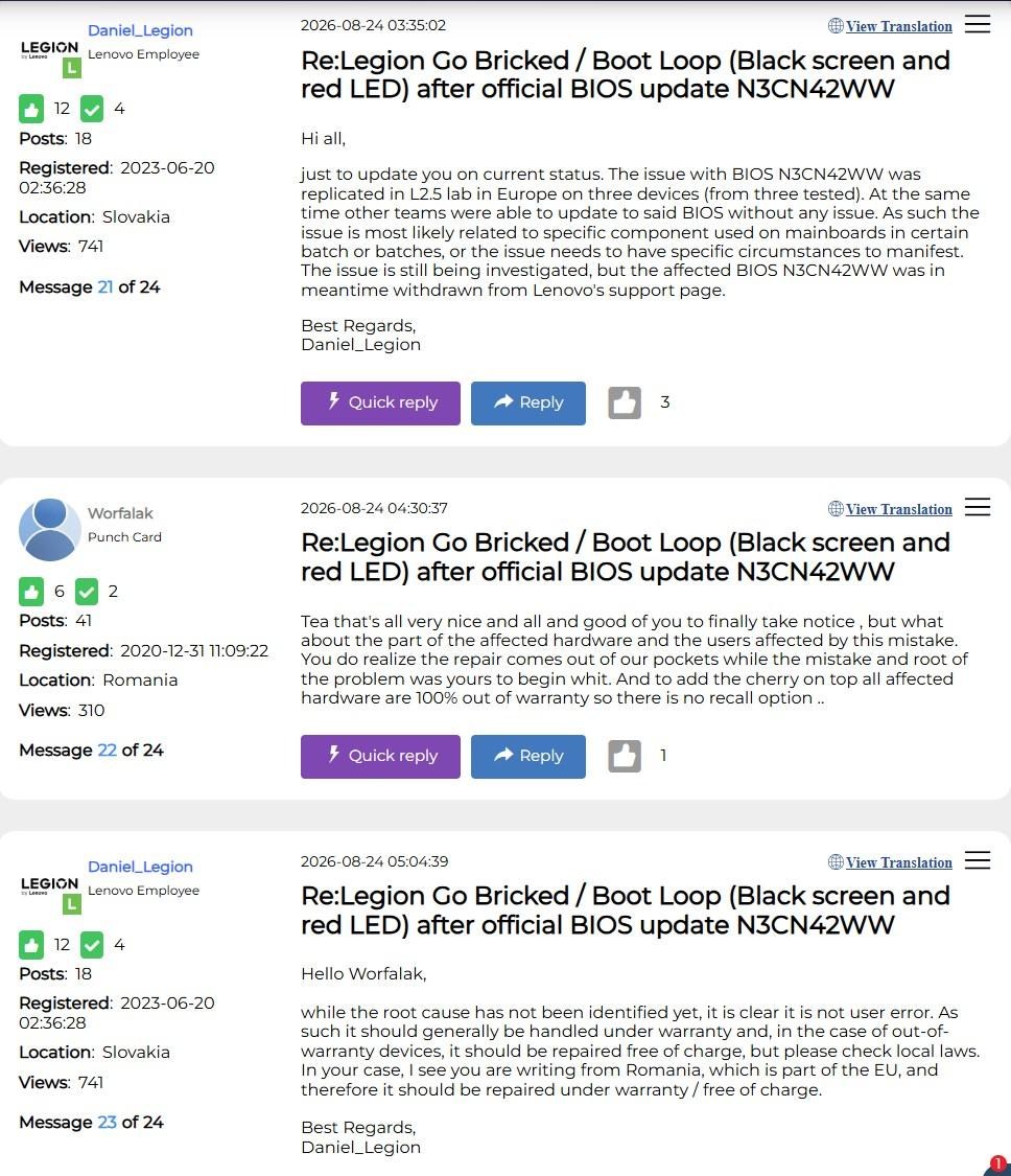 Bài đăng trên diễn đàn Lenovo từ Daniel_Legion
