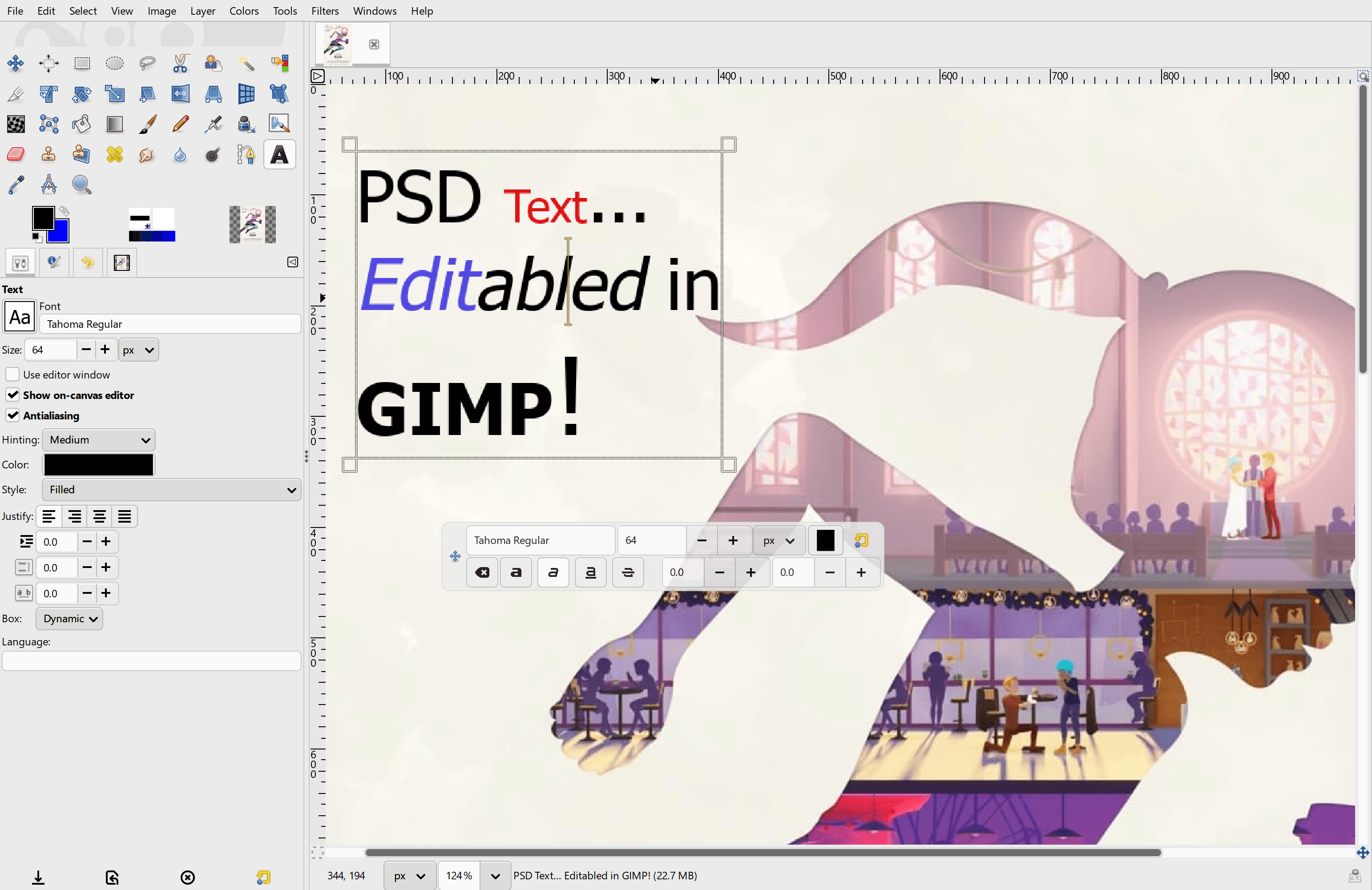 Layer chữ PSD có thể chỉnh sửa trong GIMP