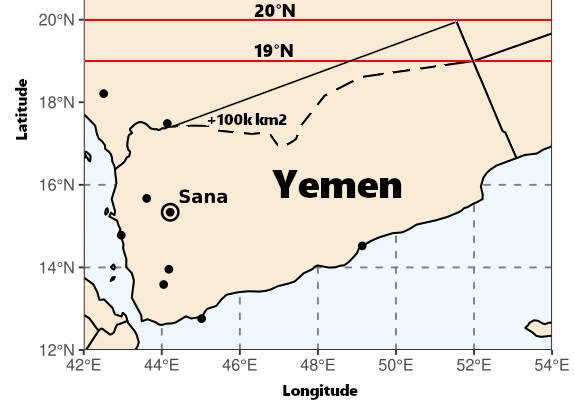 Các nguồn dữ liệu khác nhau về diện tích Yemen