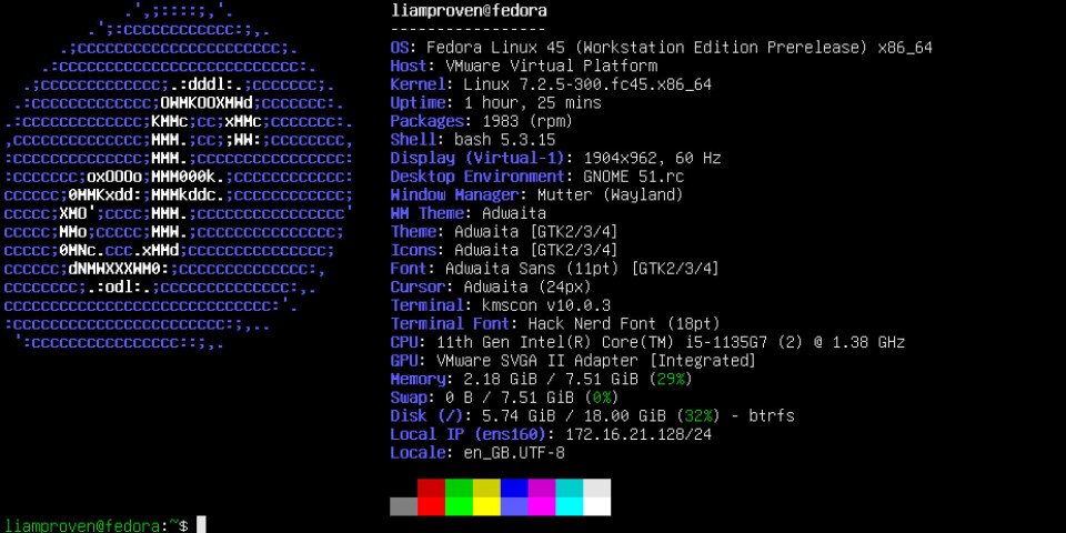 Giao diện Fedora sau khi thu phóng chữ trên console