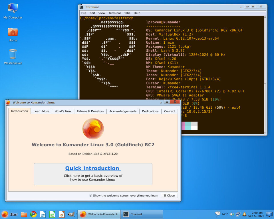 Giao diện Kumander Linux mô phỏng Windows 7