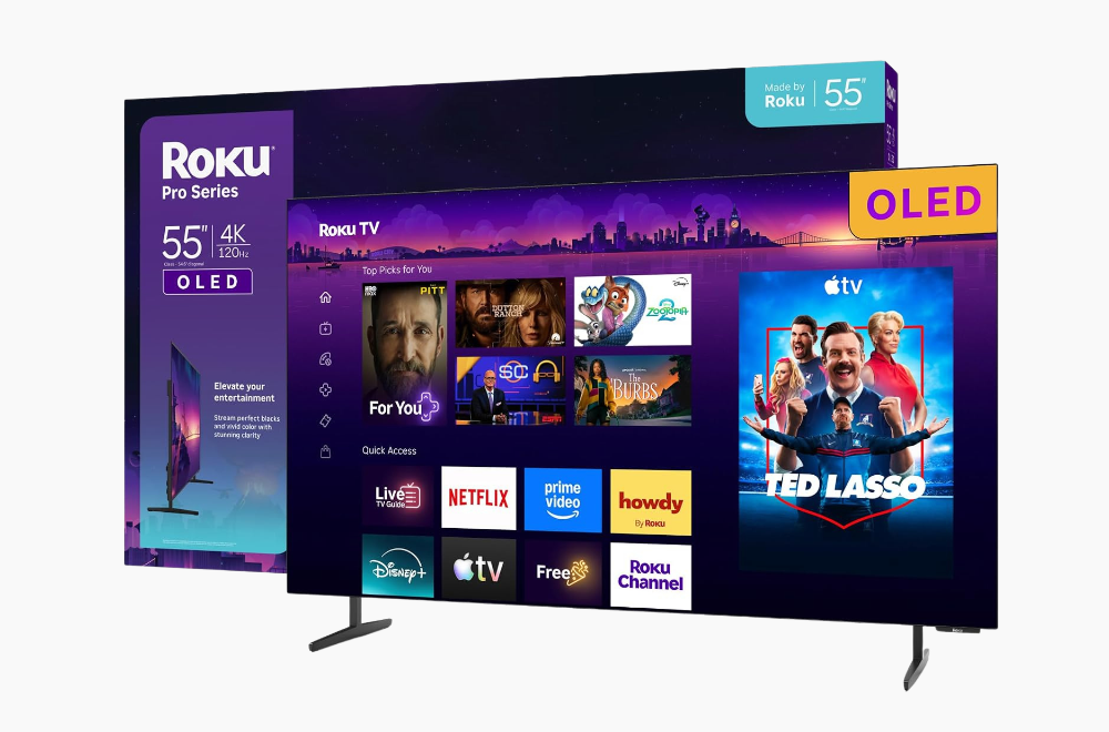 TV OLED Pro Series 2026 của Roku nhìn từ góc nghiêng