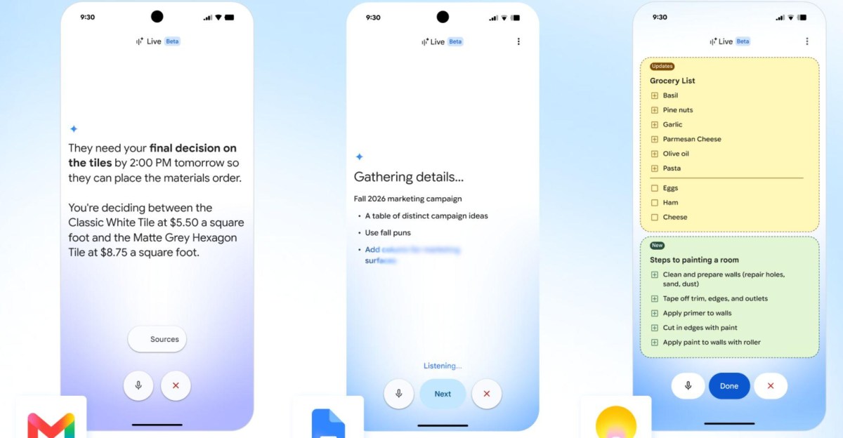 Google ra mắt Gmail Live, Docs Live và Keep Live: Điều khiển ứng dụng bằng giọng nói