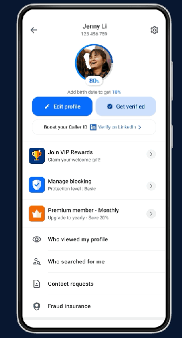 Danh tính xác thực LinkedIn được hiển thị qua đối tác Truecaller