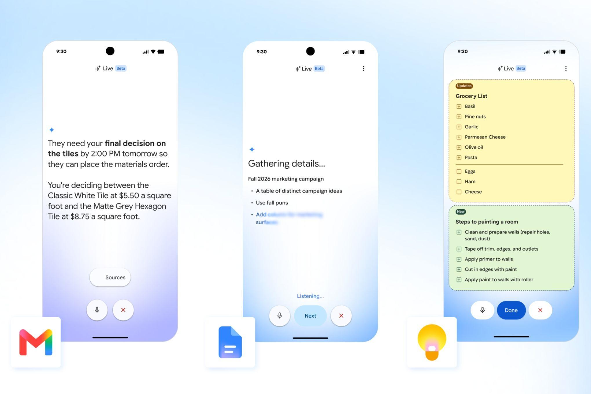 Gmail Live, Docs Live và Keep Live trên điện thoại