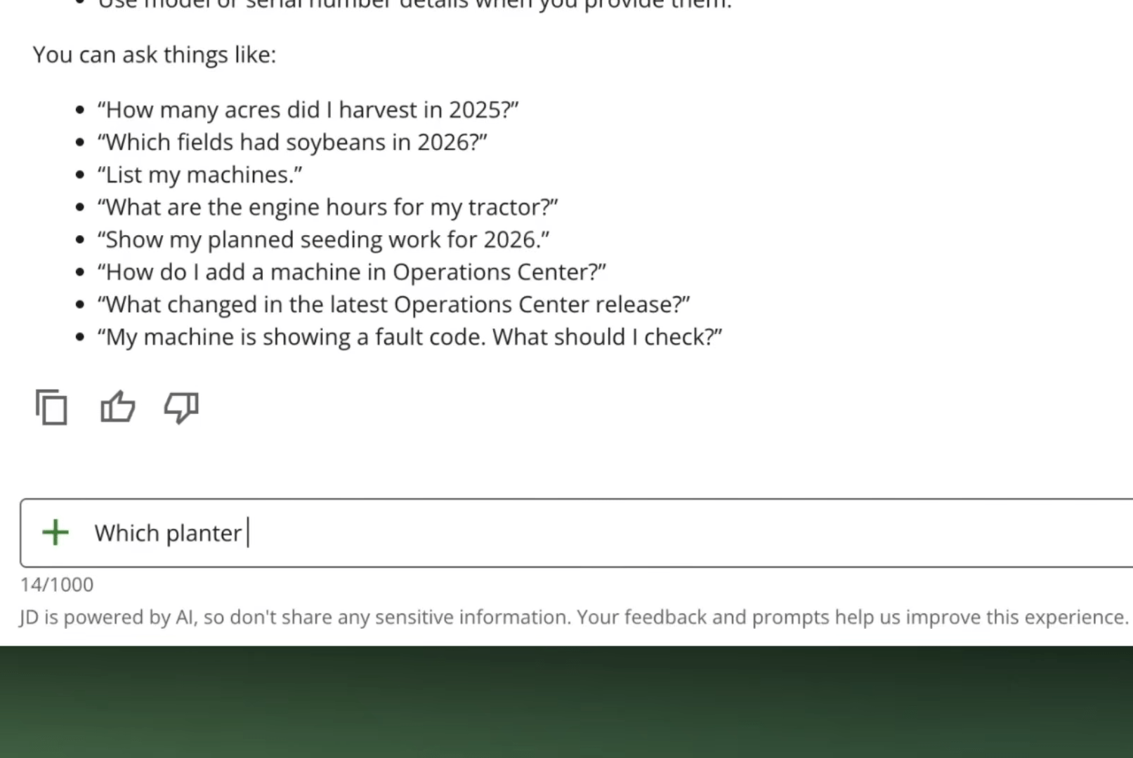 Ảnh minh họa chatbot JD AI của John Deere