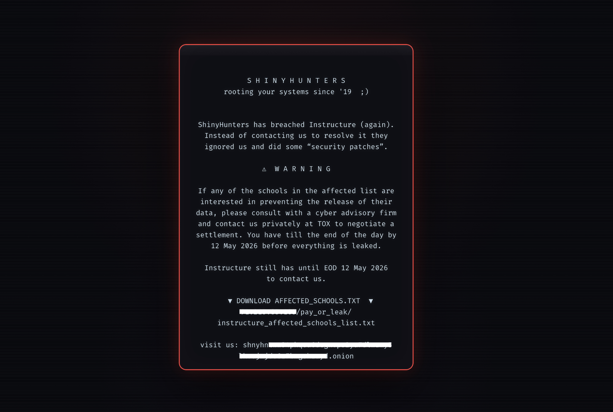 Vụ hack của ShinyHunters nhắm vào Instructure