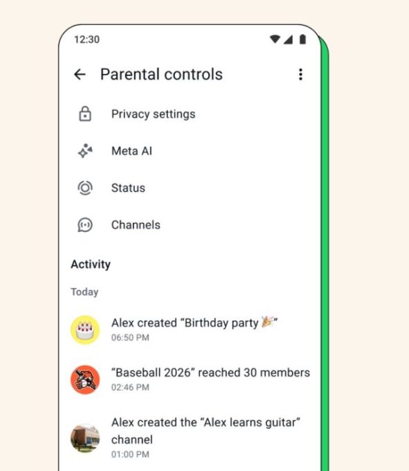 Giao diện kiểm soát của phụ huynh trên WhatsApp