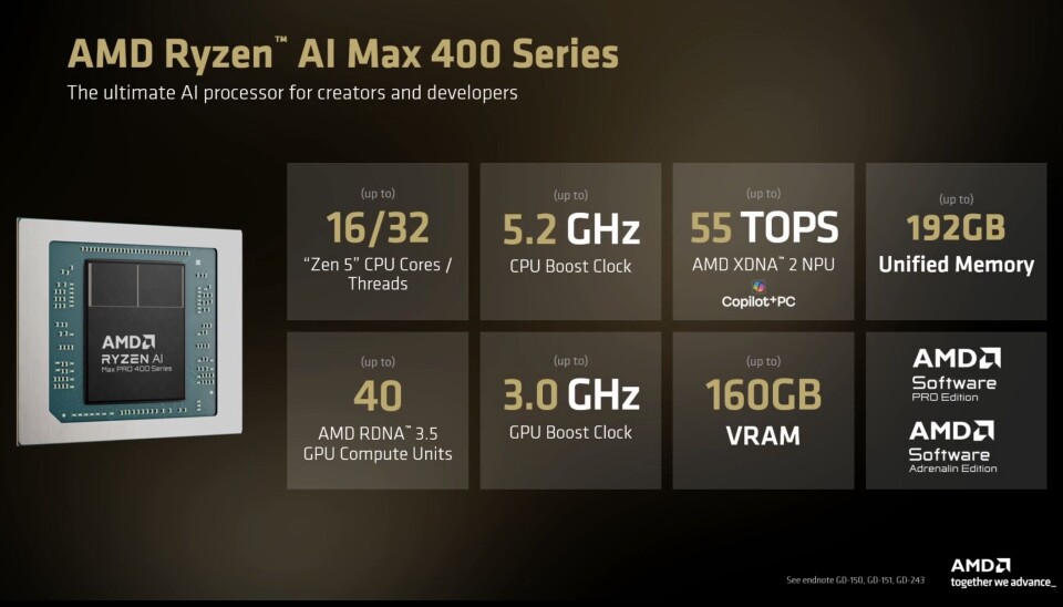 So sánh cấu hình chip AMD Ryzen AI Max 400 series