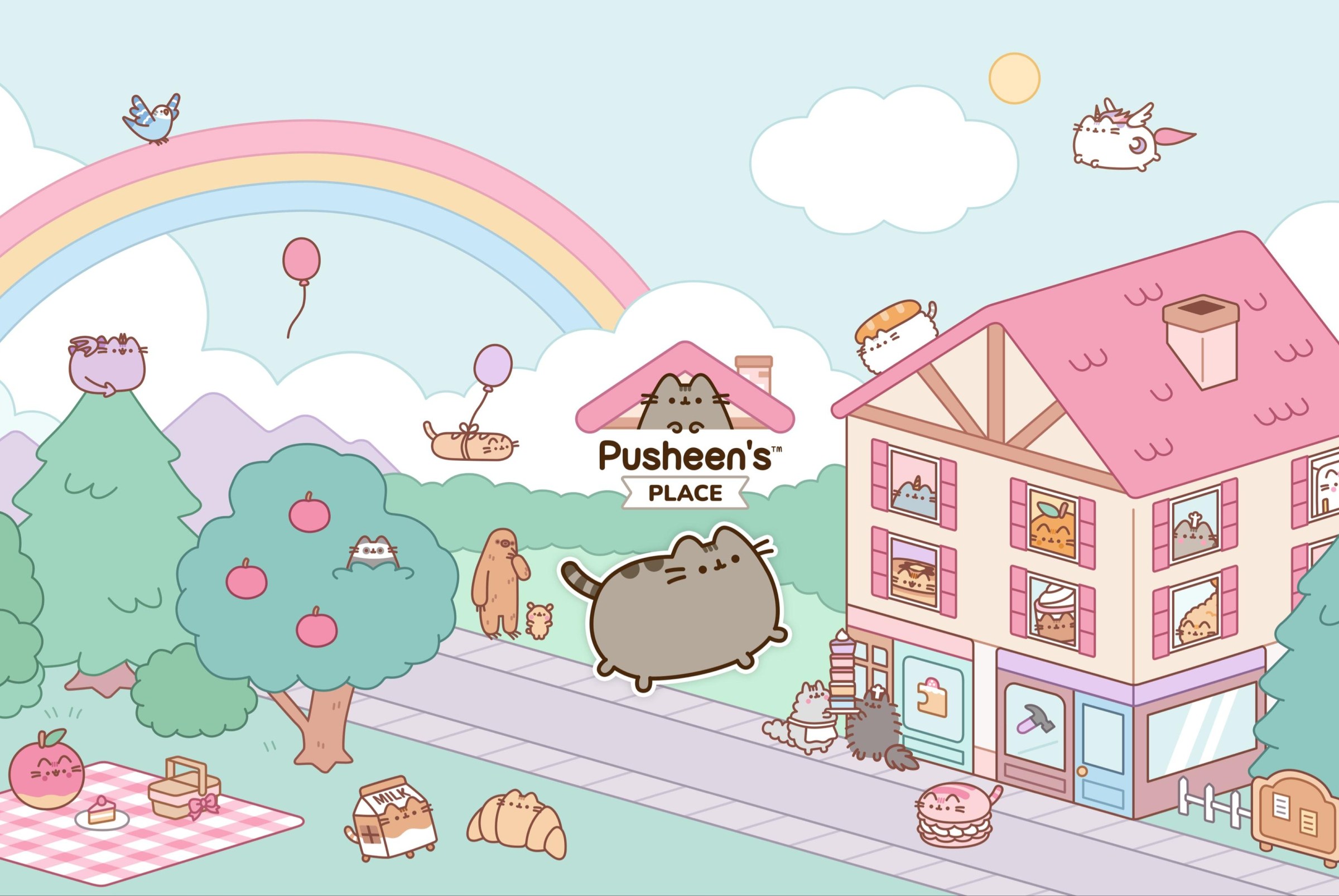 Hình ảnh nghệ thuật chính của game Pusheen's Place trên Apple Arcade