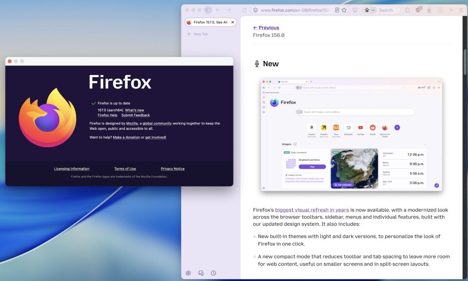 So sánh giao diện Firefox 156 và 157