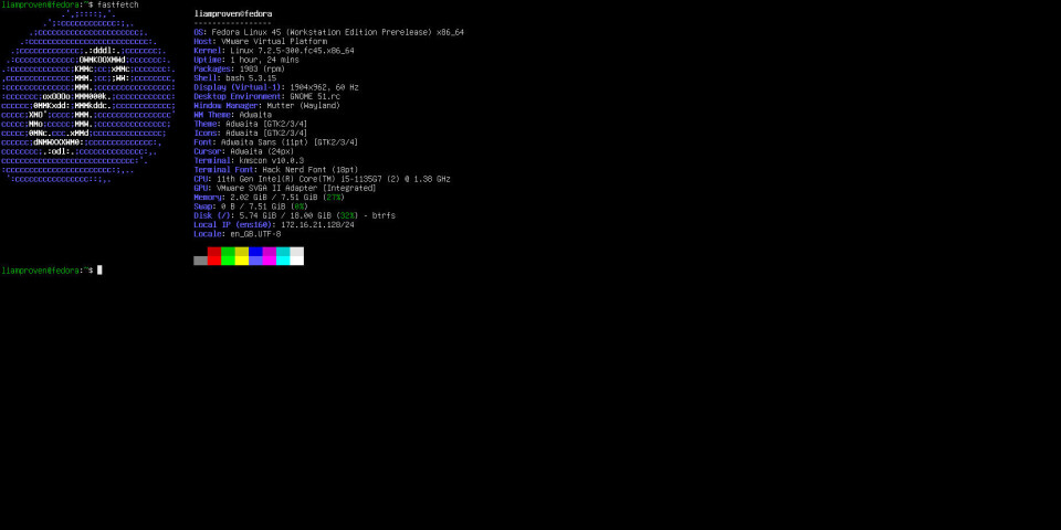 Console Fedora với kích thước chữ mặc định khá nhỏ