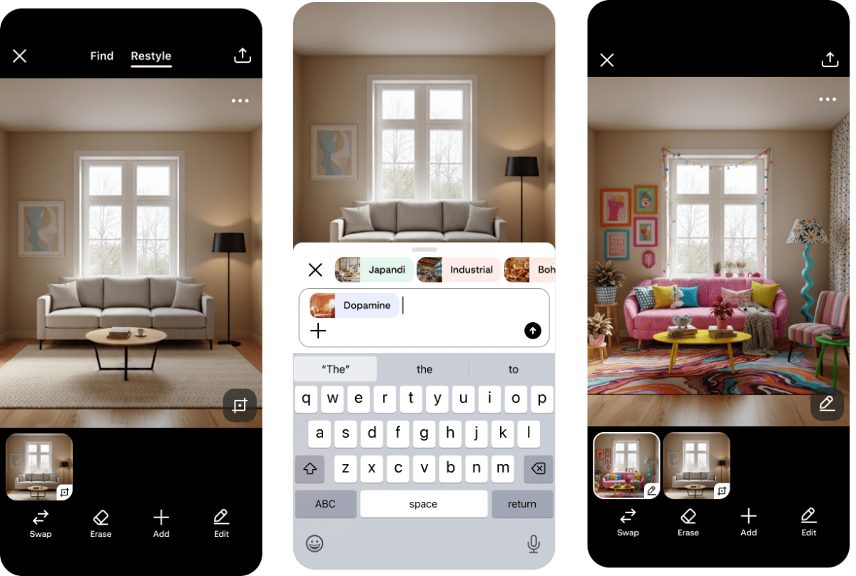 Pinterest ra mắt tính năng 'Restyle' dùng AI để thiết kế lại không gian sống