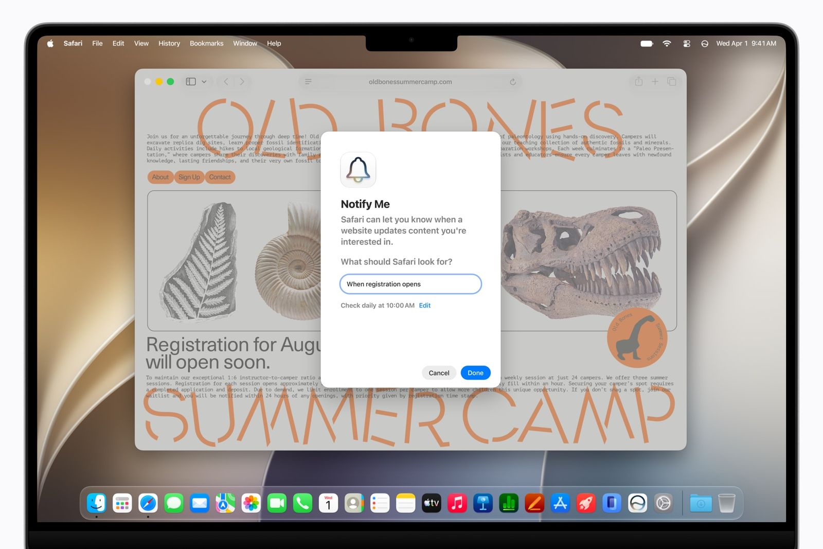 Giao diện tính năng Notify Me trong Safari trên iOS 27