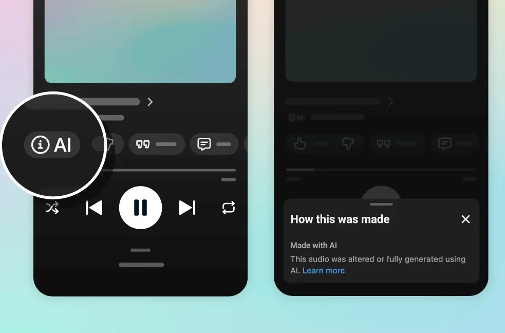 Giao diện YouTube Music với nhãn Made with AI