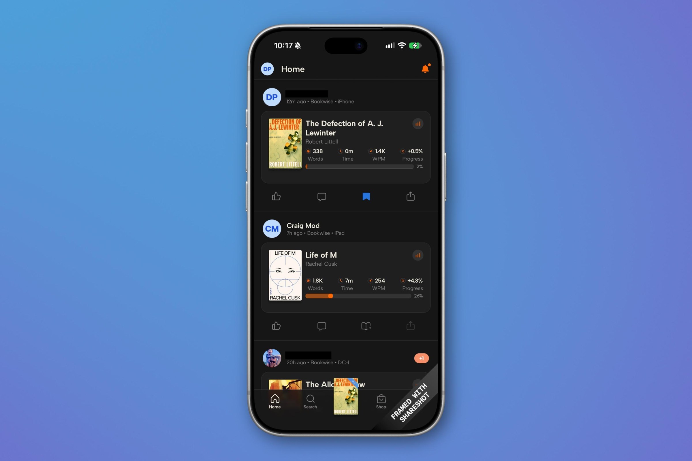 Trang thống kê phiên đọc trong Readwise Books