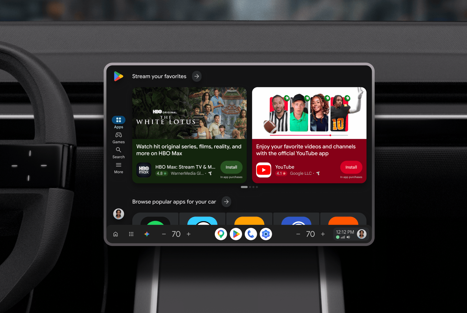 Giao diện Play Store mới trên màn hình ngang của ô tô