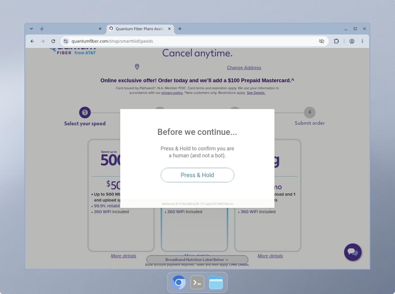 Màn hình xác minh CAPTCHA mà Dot gặp phải