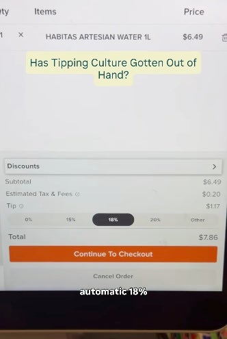 Màn hình hiển thị tùy chọn tip 18% tại kiosk