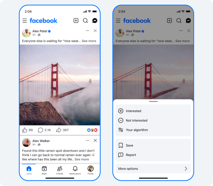 Giao diện tính năng Your Algorithm trên Facebook