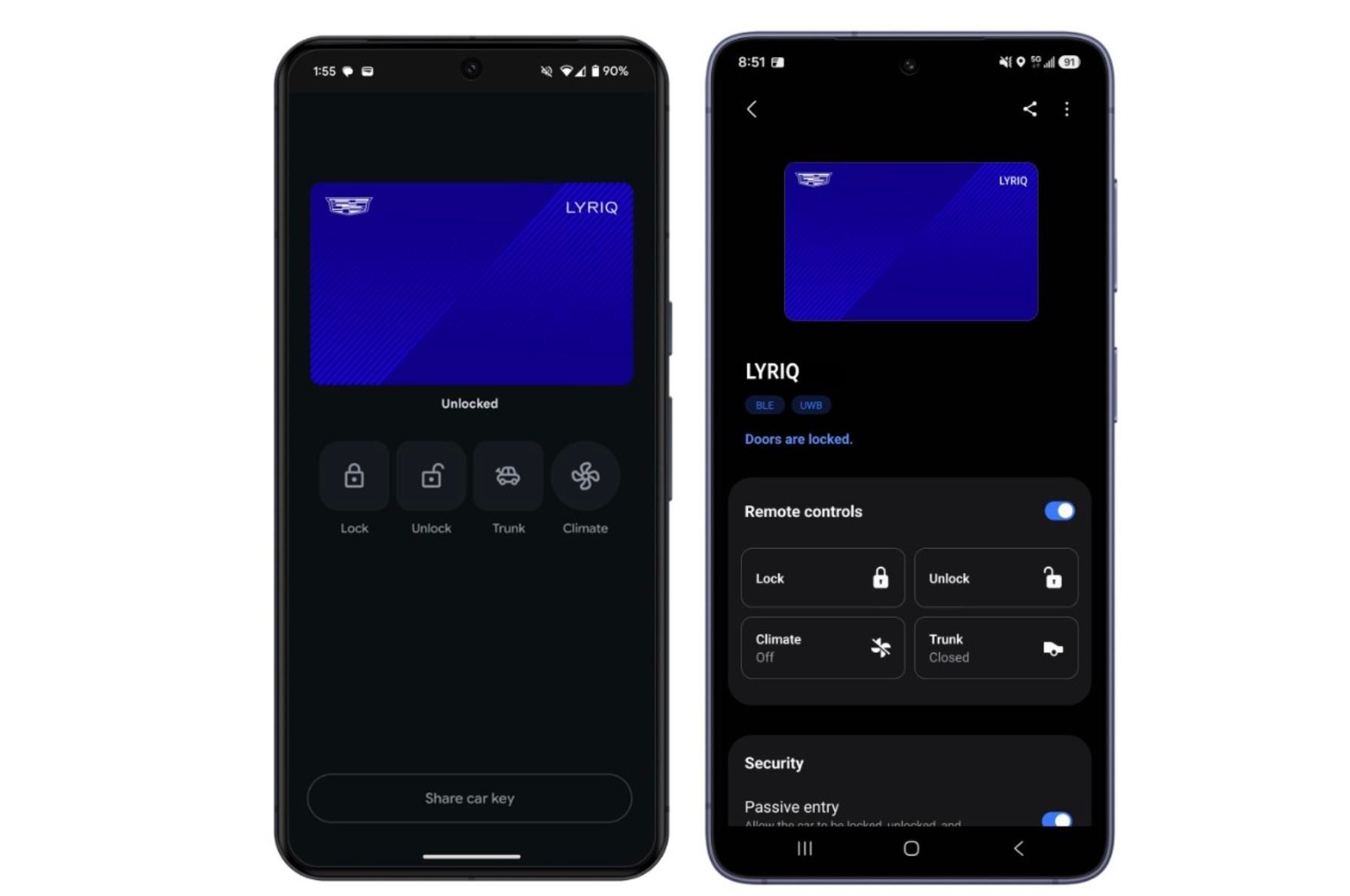 Chìa khóa số trên Samsung Wallet dùng để điều khiển xe GM