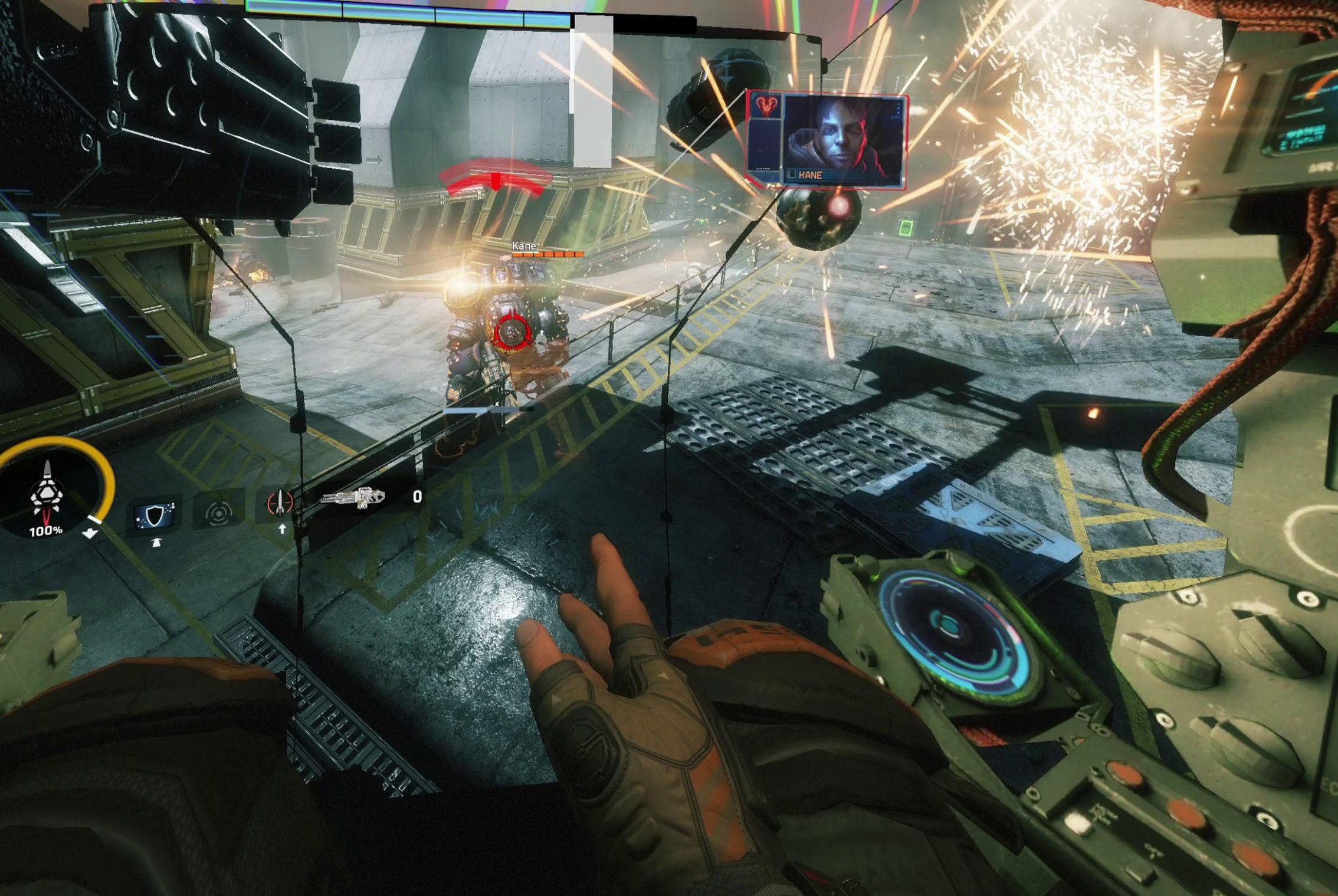 Góc nhìn trong buồng lái Titan khi chơi Titanfall 2 bằng VR
