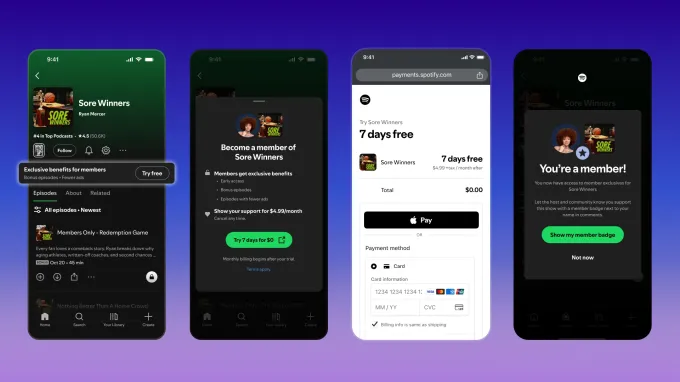Giao diện tính năng hội viên podcast trên Spotify