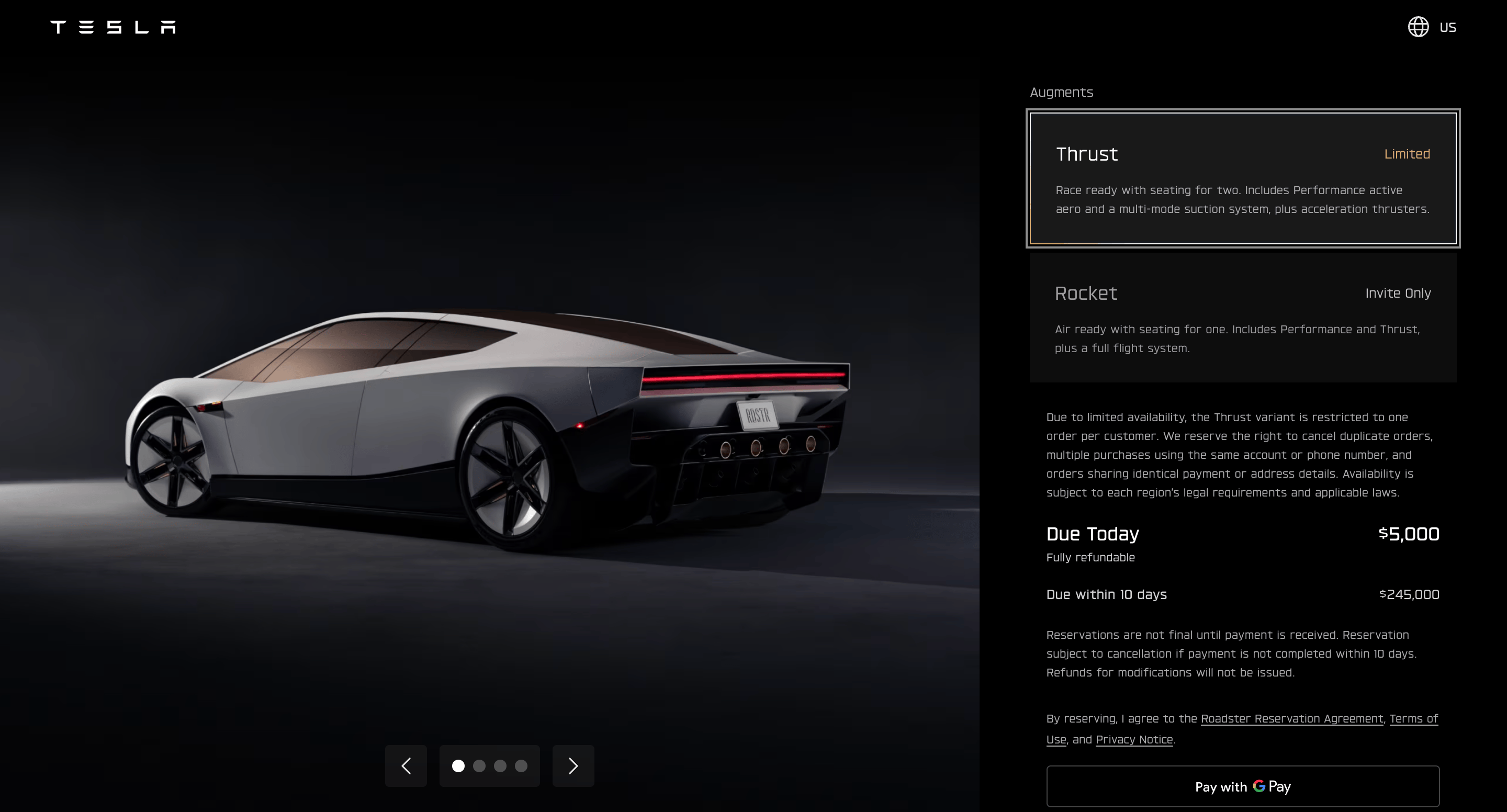 Ảnh chụp điều khoản đặt cọc Roadster của Tesla