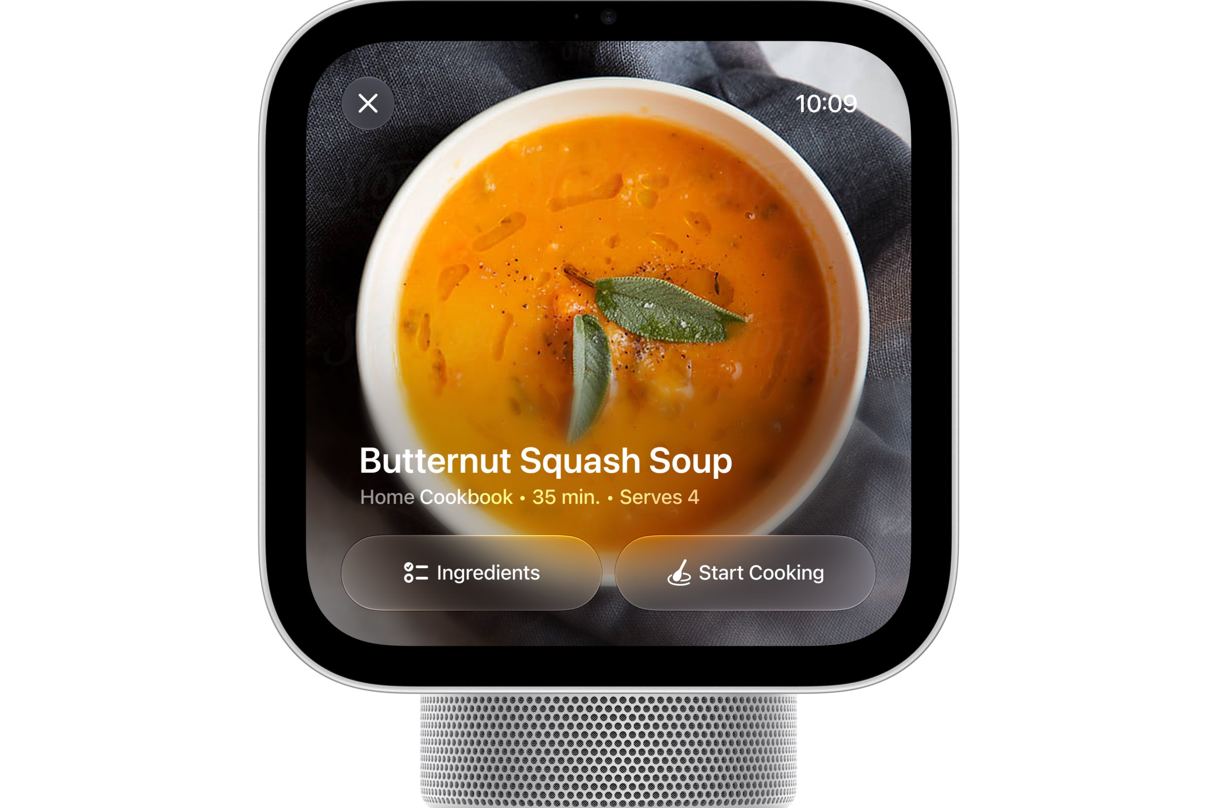 Màn hình Apple HomeView hiển thị công thức nấu ăn trong bếp
