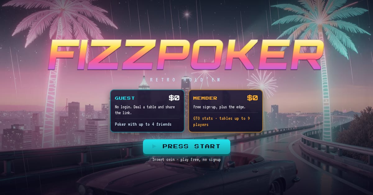 Fizzpoker: Chơi poker trực tuyến với bạn bè mà không cần đăng ký
