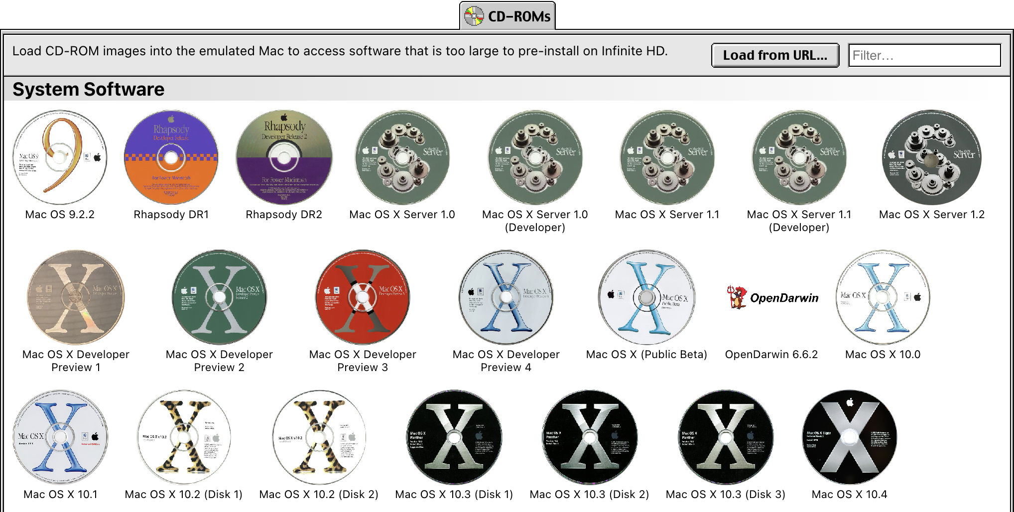 Bộ sưu tập đĩa CD-ROM hệ điều hành trên Infinite Mac