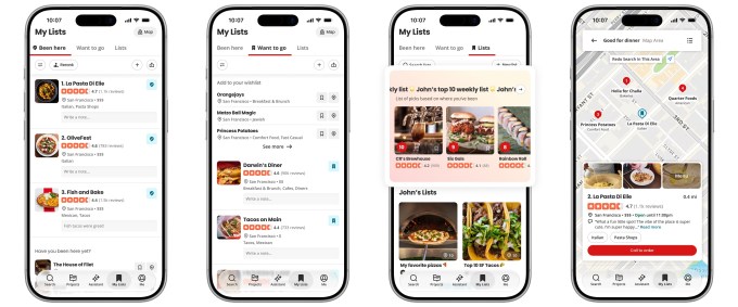 Tính năng danh sách cá nhân trong ứng dụng Yelp