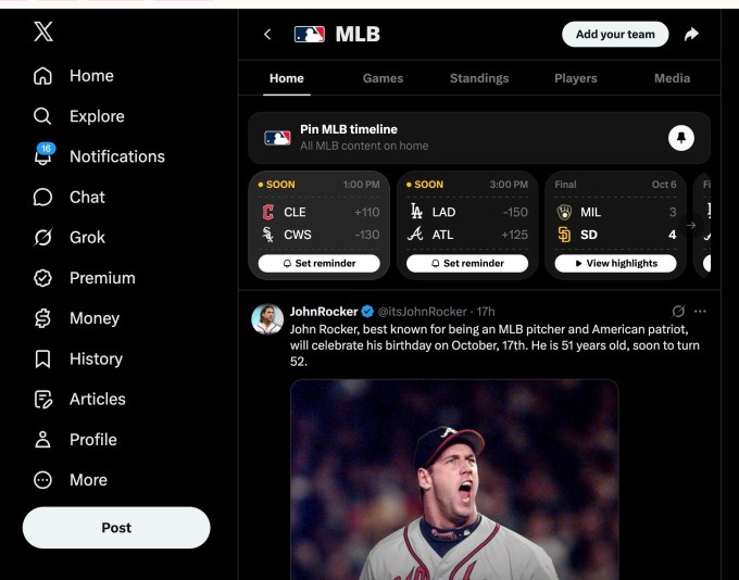 Trung tâm thể thao Gametime của X mở rộng sang MLB