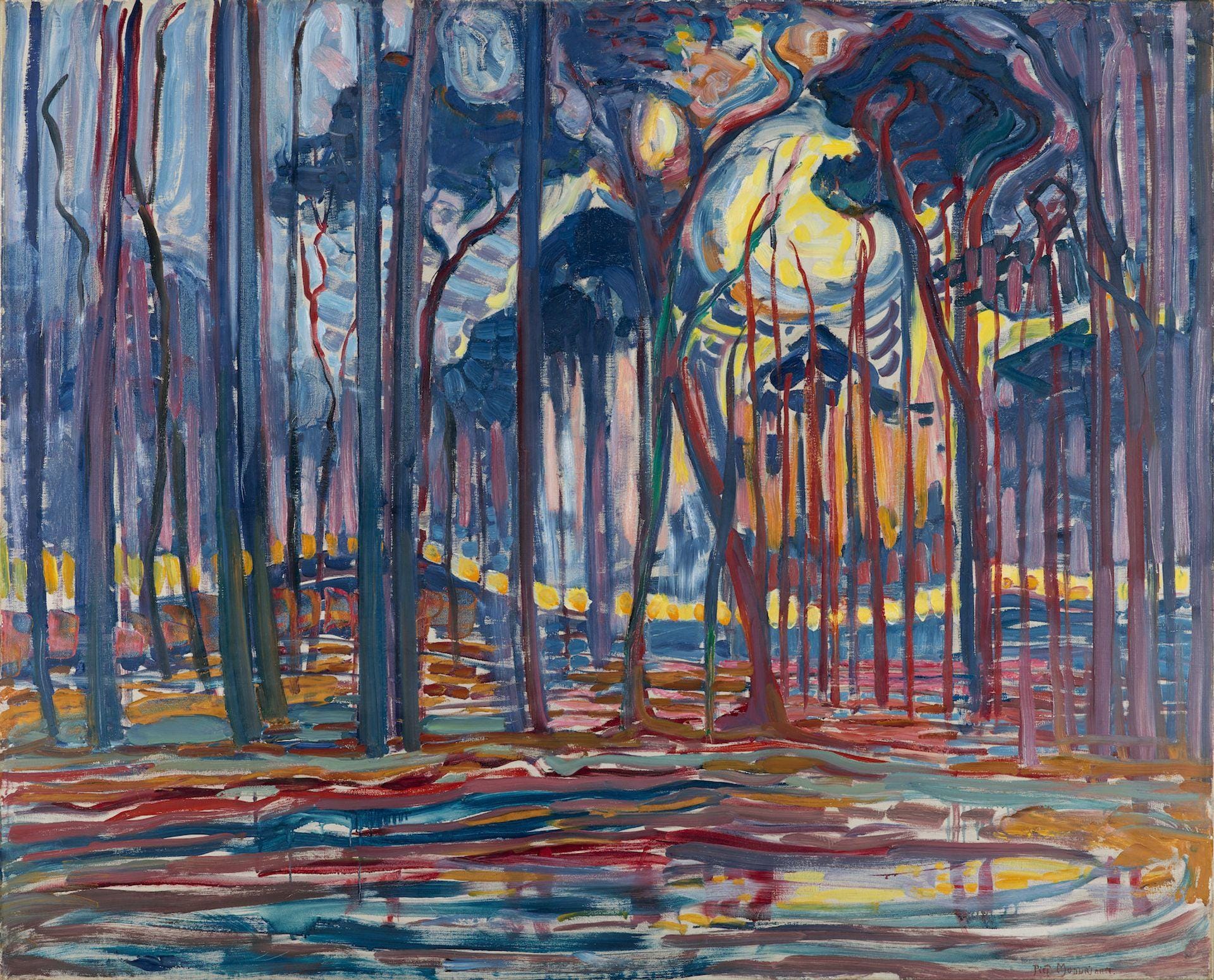 Minh họa phong cảnh rừng cây của Piet Mondrian, 1908
