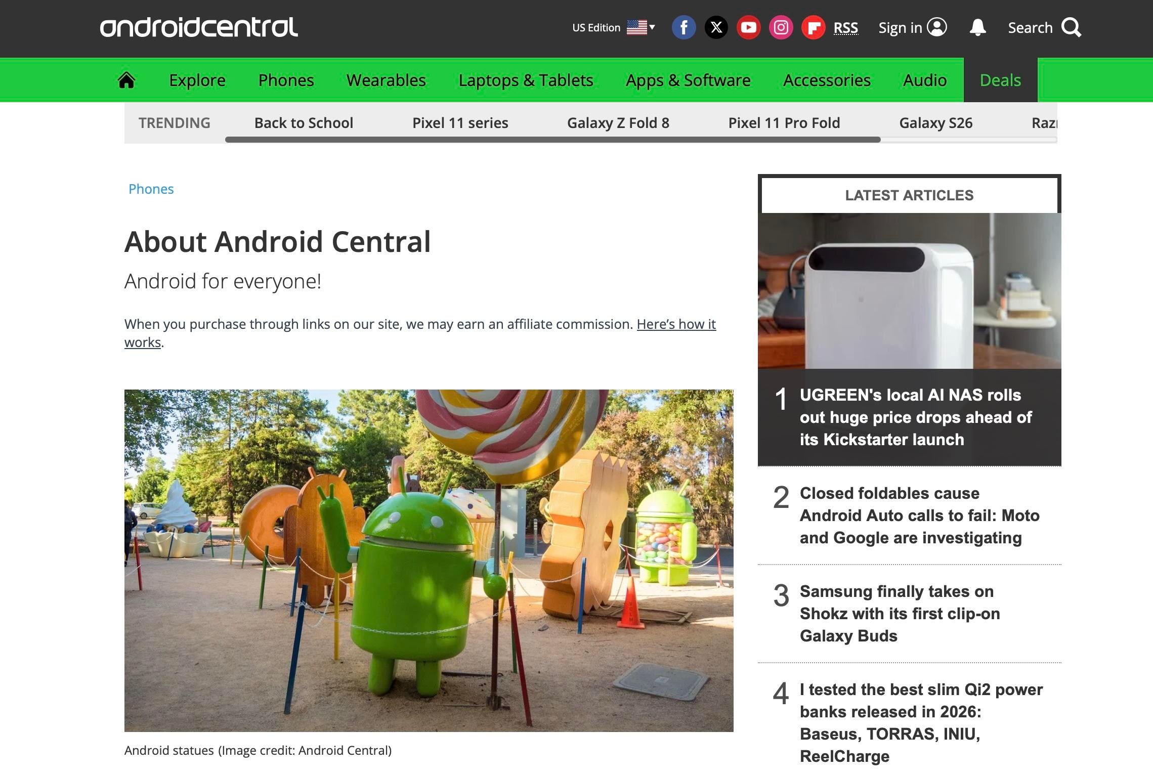 Giao diện trang Android Central sau đợt sa thải nhân sự